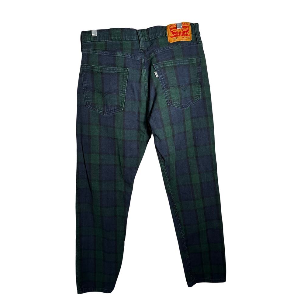 Men's Levis 502 33x32 green &navy stretch plaid print denim jeans 2019 taper fit